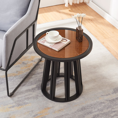 Beistelltisch Burgess 51xØ51 cm Zwart/Walnootlook [en.casa] - premiumXL