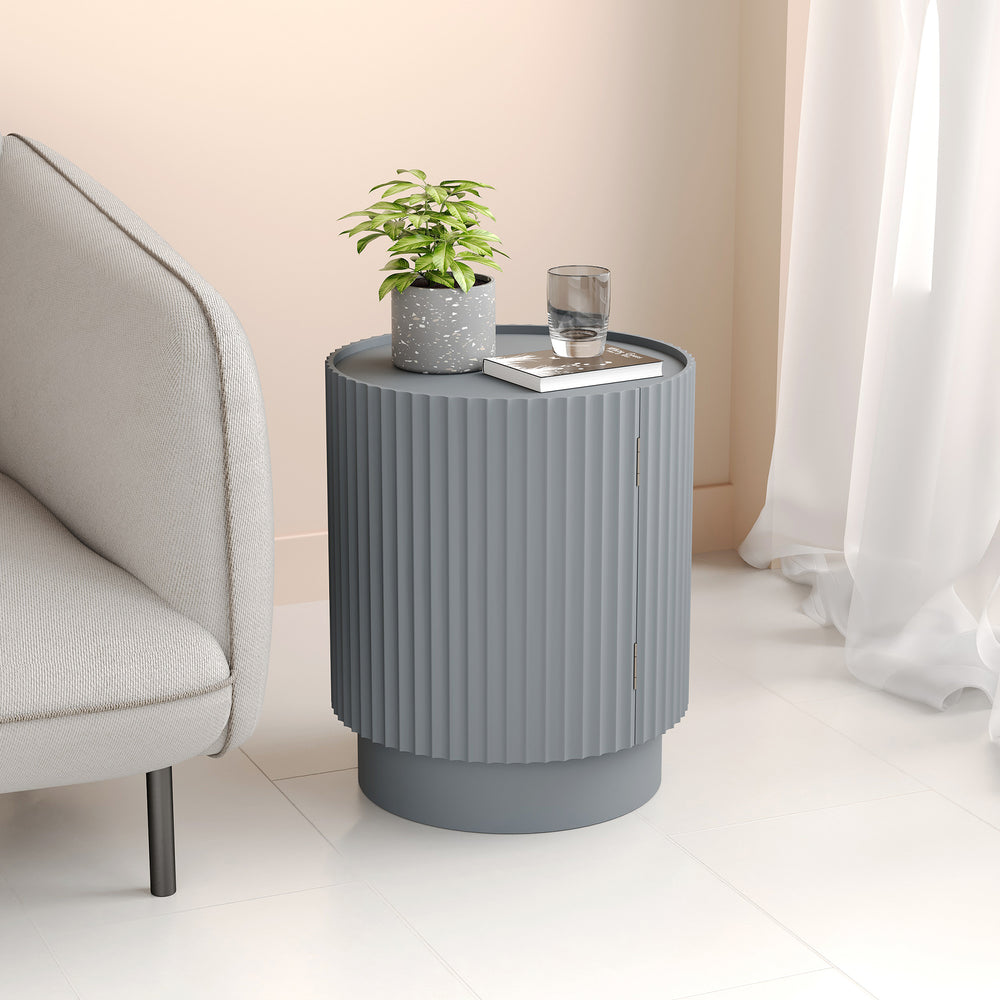 Bijzettafel Rill rond met deur en 2 opbergvakken 49x40 cm [en.casa]