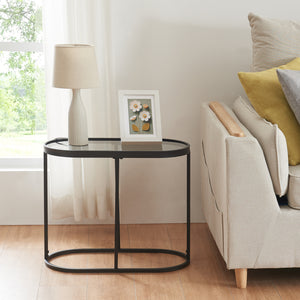 Bijzettafel Luleå met glazen blad Zwart [en.casa] - premiumXL