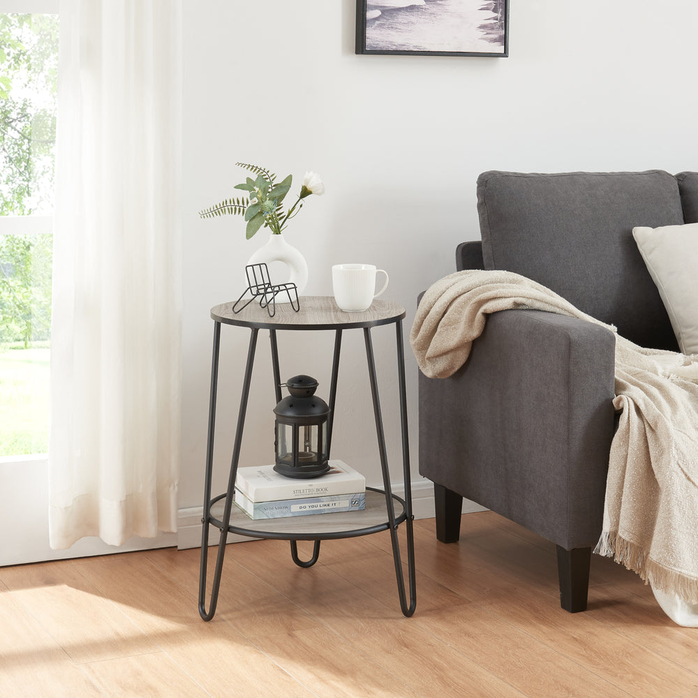 Bijzettafel Ylöjärvi met 2 planken Zwart/Eiken - Look [en.casa] - premiumXL