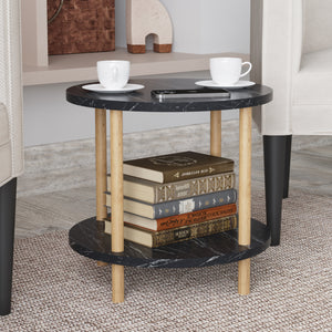 Bijzettafel Ves rond met onderblad Ø42x49 cm [en.casa]