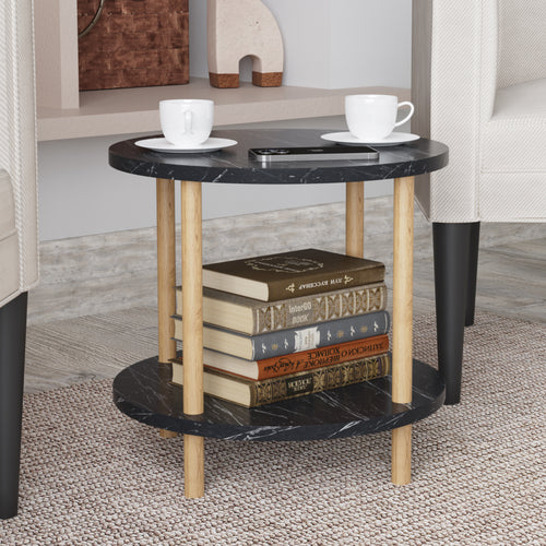 Bijzettafel Ves rond met onderblad Ø42x49 cm [en.casa]