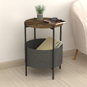 [en.casa] Bijzettafel Hofors 60xØ43 cm eiken antiek antraciet en grijs