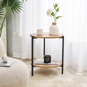 Bijzettafel Kuopio 50xØ40cm Zwart/Houtlook [en.casa] - premiumXL