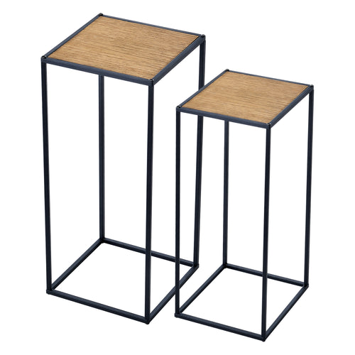 [en.casa] Bijzettafel Gamleby rechthoek set van 2 zwart en houtkleurig