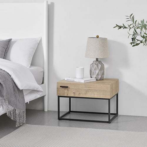 Bijzettafel Hylte 1 of 2 stuks met lade 39x55x40 cm zwart en eikenkleurig [en.casa]