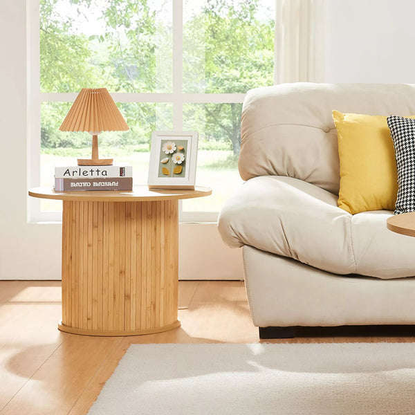 Bijzettafel Ledepid ronde tafelblad naturel [en.casa]