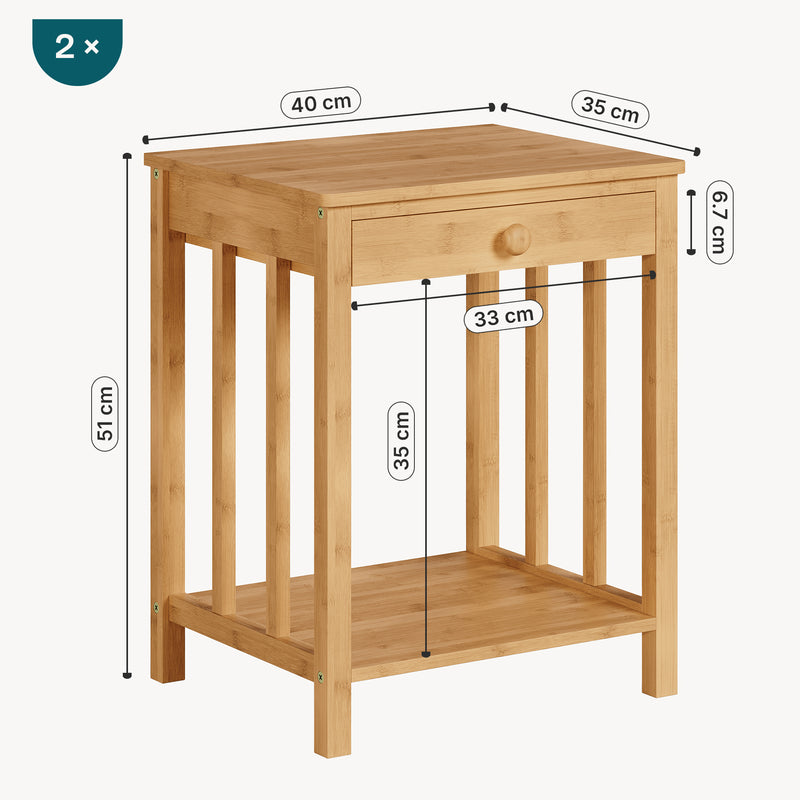 Maatschets Bijzettafel Ranua 1 of 2 stuks nachtkastje bamboe 51x40x35 cm houtkleurig [en.casa]