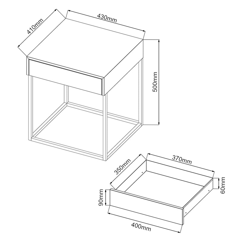 Maatschets [en.casa] Bijzettafel Rautjärvi met lade 50x43x41 cm - 2 varianten