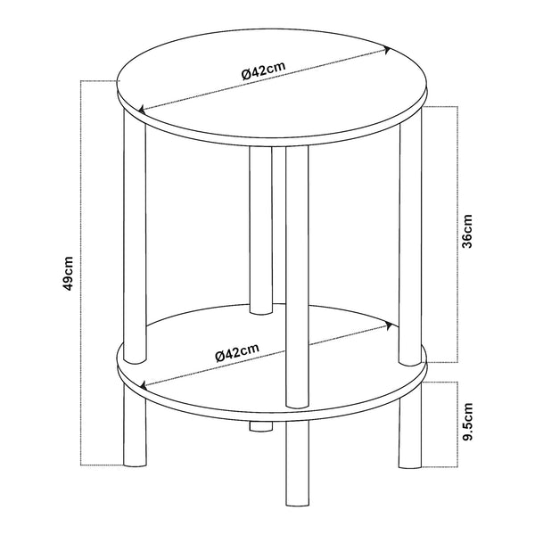 Bijzettafel Ves rond met onderblad Ø42x49 cm [en.casa]