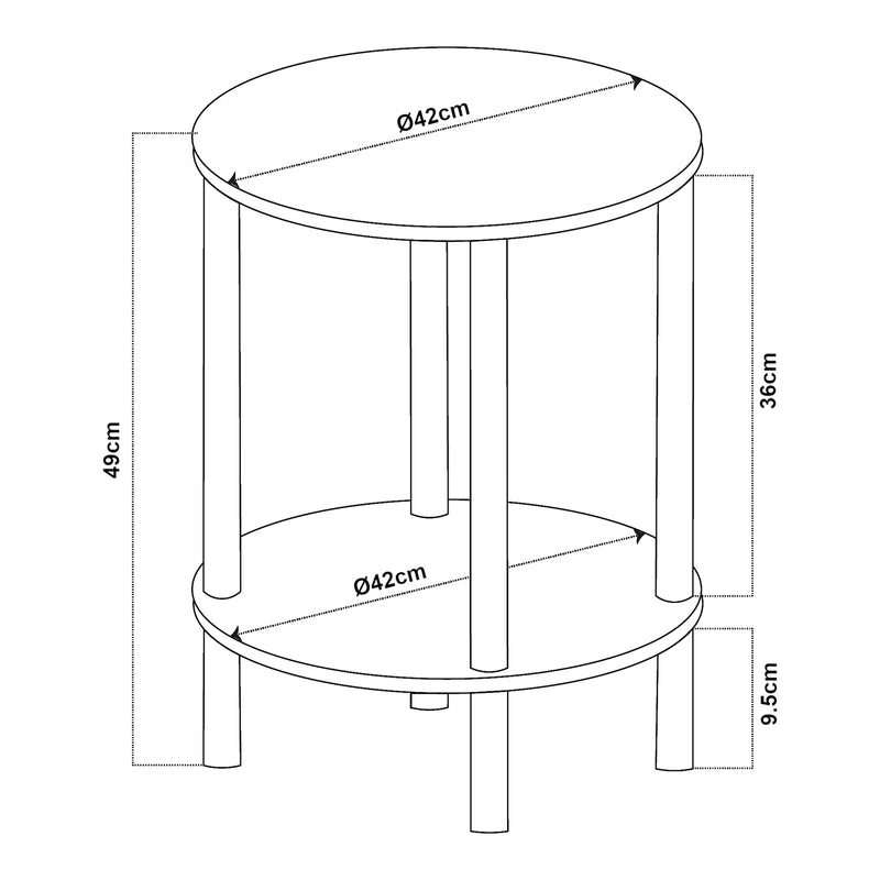 Maatschets Bijzettafel Ves rond met onderblad Ø42x49 cm [en.casa]