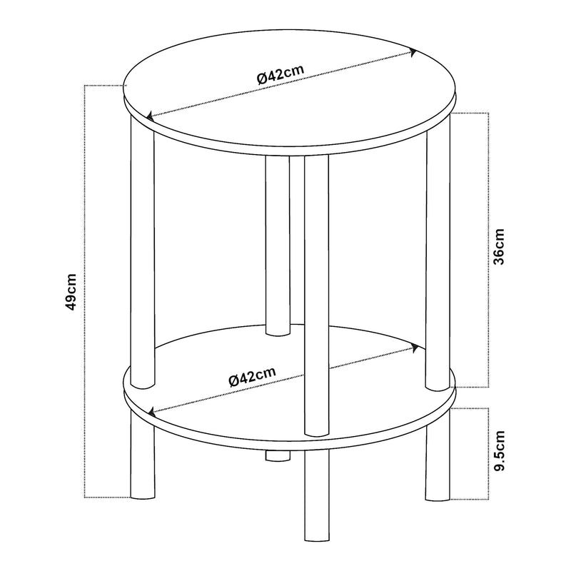 Maatschets Bijzettafel Ves rond met onderblad Ø42x49 cm [en.casa]