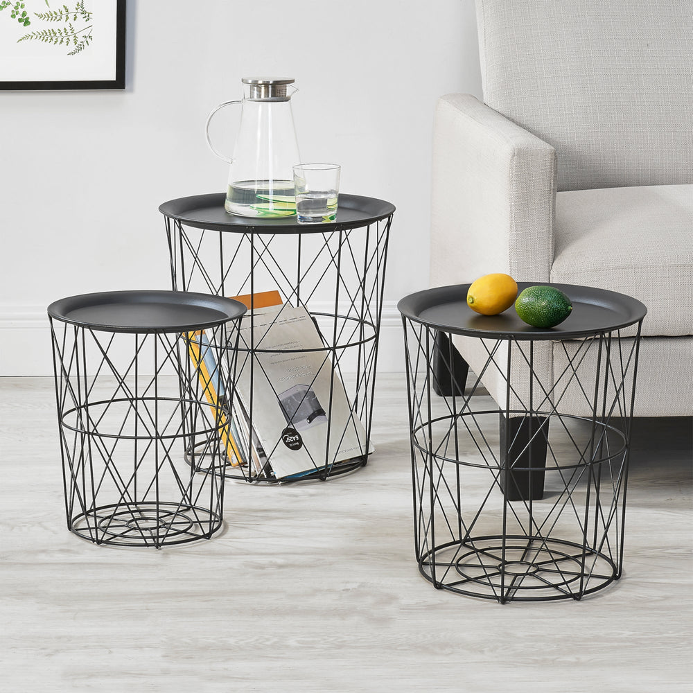 3-delige set metalen mand bijzettafel Worcester en.casa - premiumXL