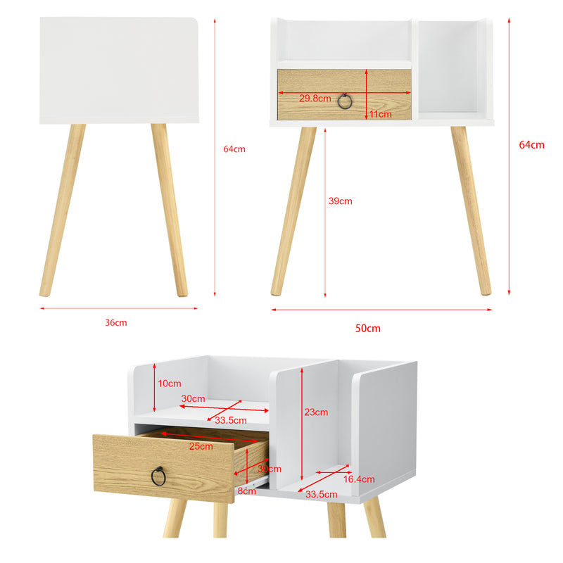 Maatschets Moderne nachtkastje Lucia 64x50x36 cm met 1 lade en 2 open vakken - verschillende kleuren