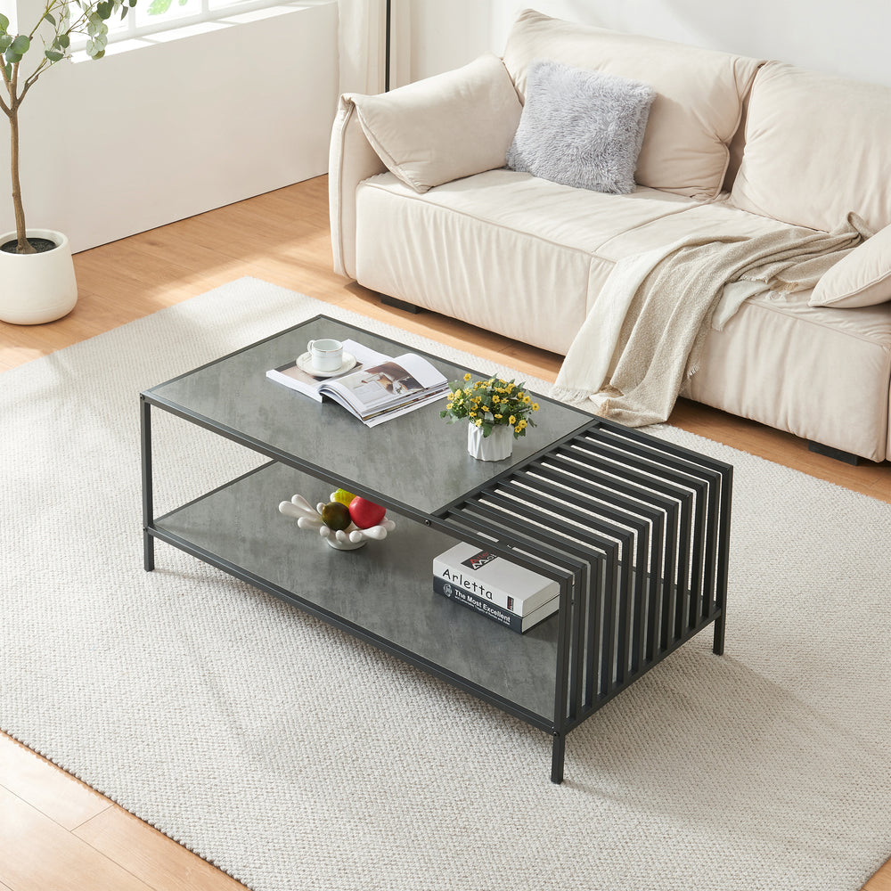 Salontafel Pärghos rechthoekig met glazen blad en opbergruimte [en.casa]