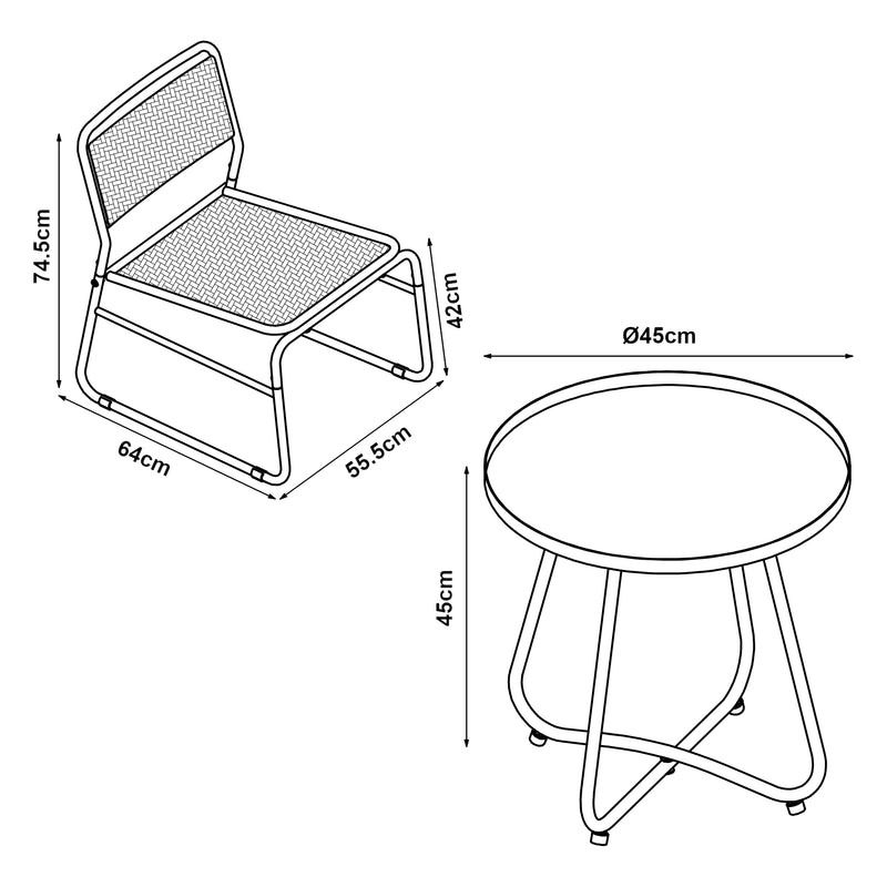 Maatschets Bistroset Brienza tuintafel met 2 tuinstoelen casa.pro