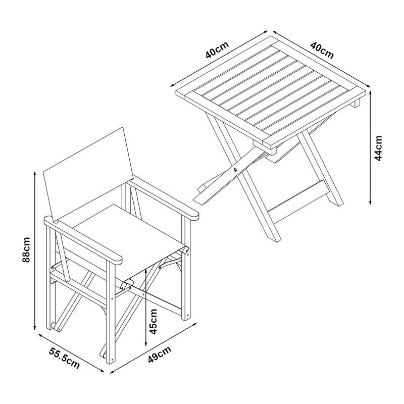 Maatschets Bistroset Capistrello 3-delig tuintafel met 2 tuinstoelen casa.pro