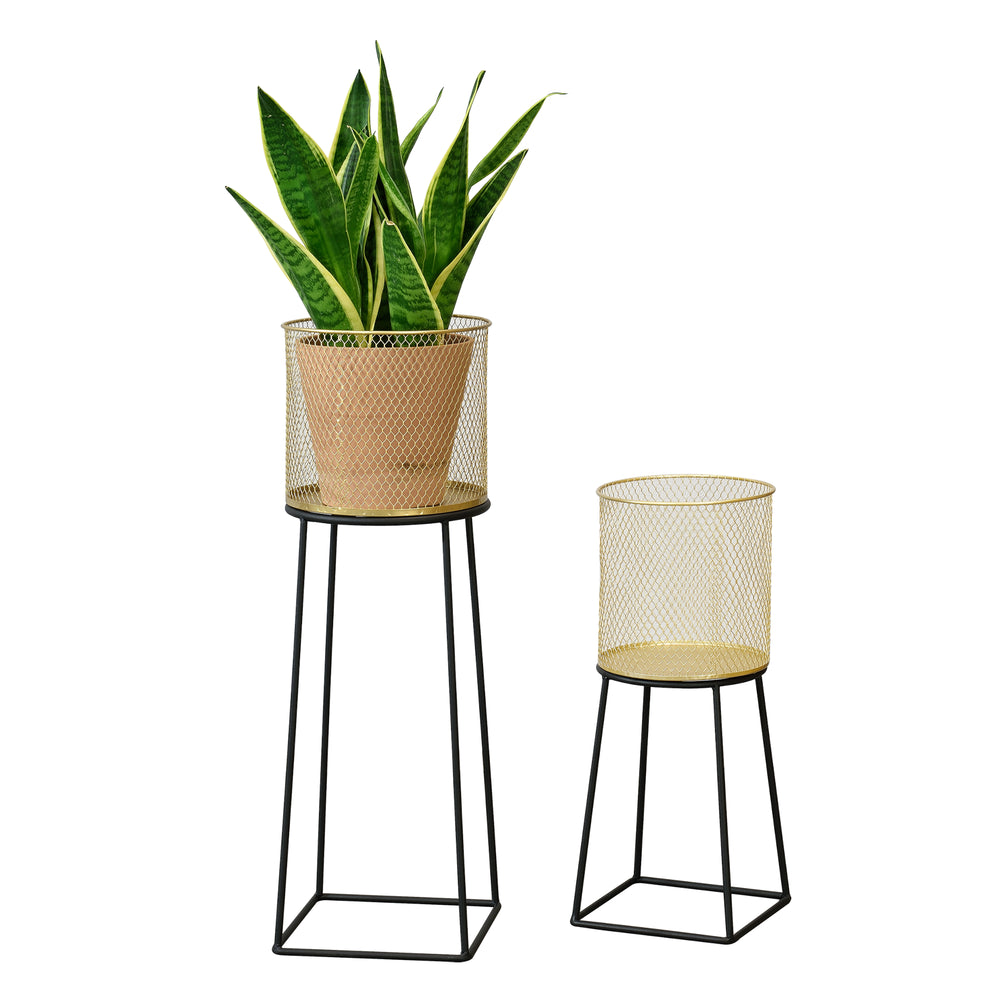 Bloempot op standaard Meise set van 2 zwart en goud