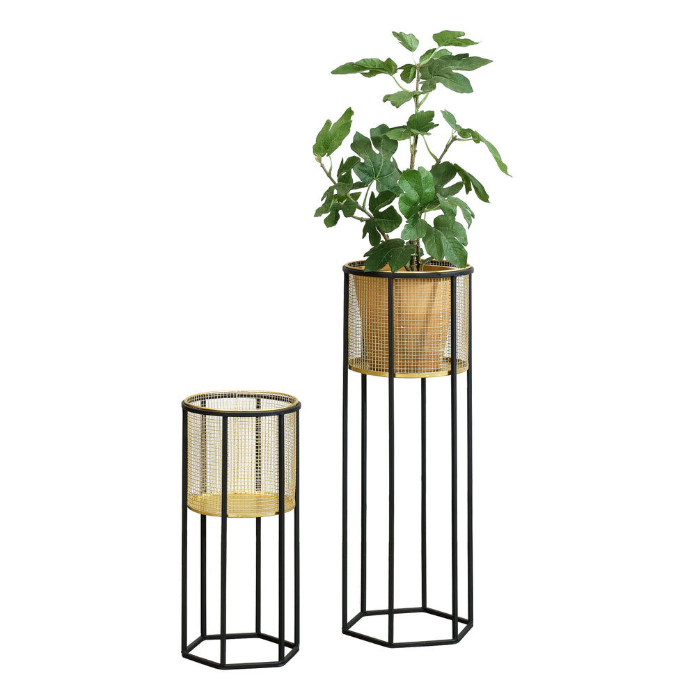 Bloempot op standaard Malgedem set van 2 zwart en goud