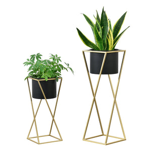 Blumentopf Ständer Mons 2 - tlg. Zwart - Goudkleurig en.casa - premiumXL
