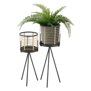 Bloempot op standaard Lasne set van 2 zwart en beige