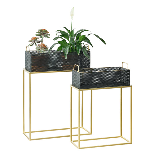 Bloempot op standaard Jurbise set van 2 zwart en messing