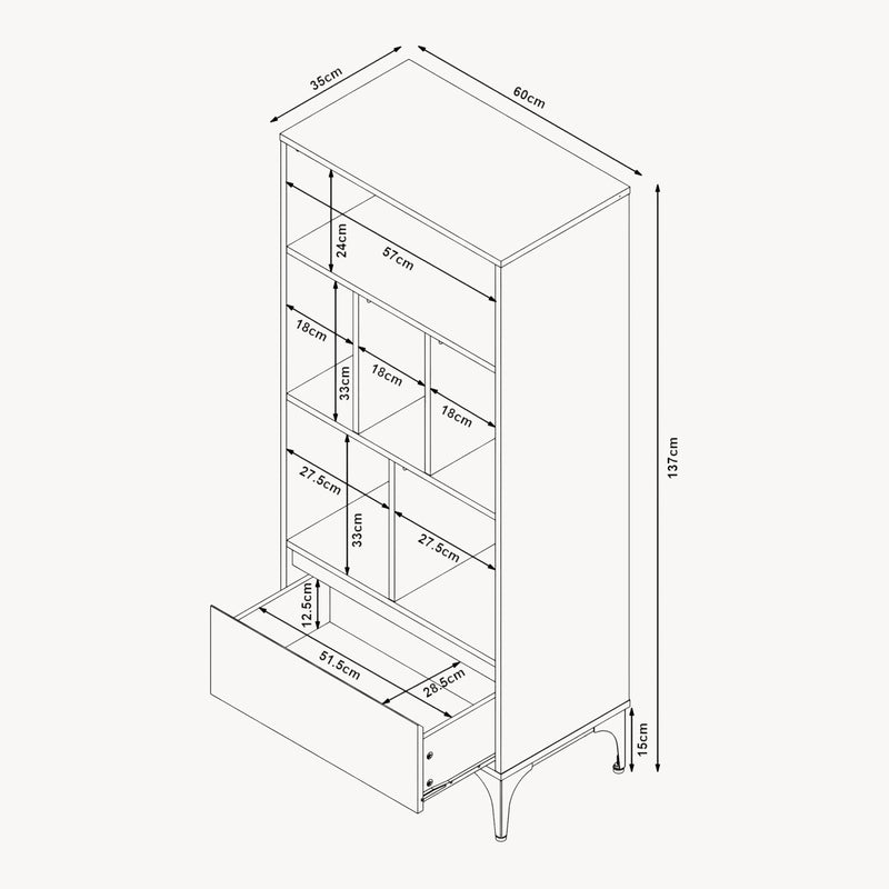 Maatschets Boekenkast Kistiandi 137x60x35 cm [en.casa]