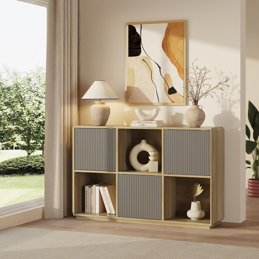 Dressoir Trömi 75x120x30 cm eikenkleurig en grijs [en.casa] 