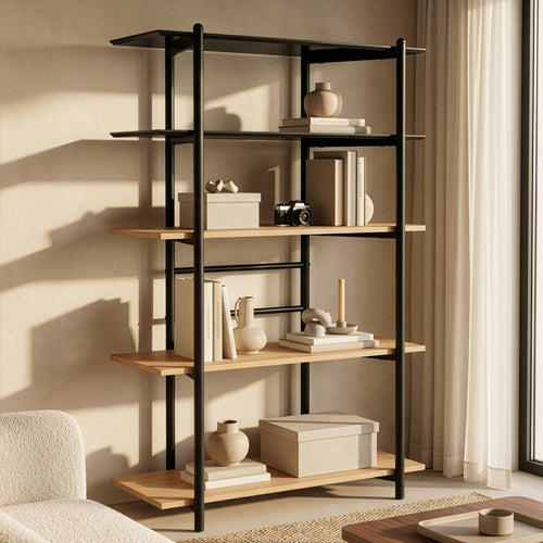 Boekenkast Kappespoo 124x80x35 cm Zwart/Eikenlook [en.casa]