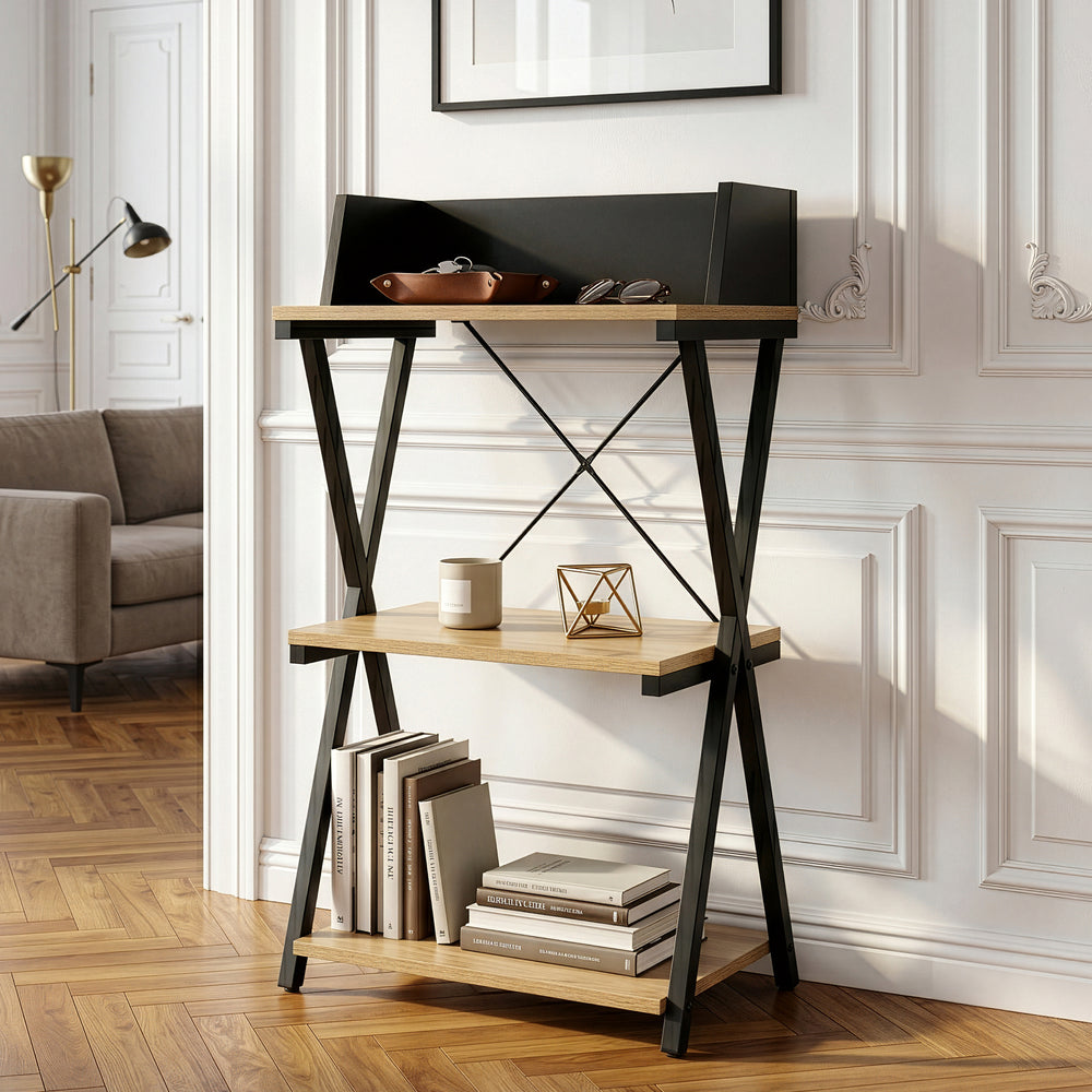 Staande plank Kappespoo 84x50x30 cm Zwart/Eikenlook [en.casa]