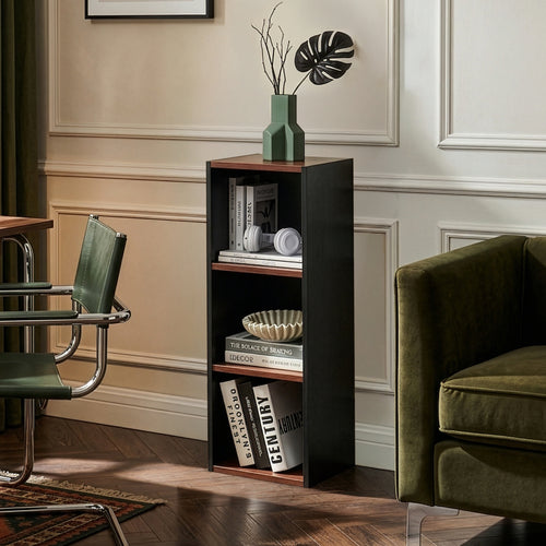 Boekenkast 'Trond' met 3 open vakken 80 x 30 x 23 cm Zwart/walnootlook