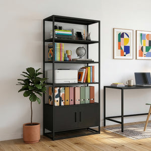 Boekenkast Hailuoto met kast 180x80x40 cm zwart [en.casa] 
