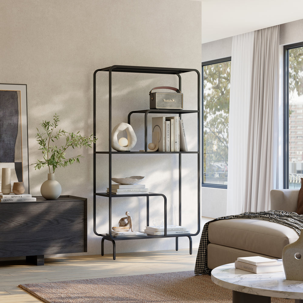 Boekenkast Færder 145x76x33 cm zwart mat [en.casa]