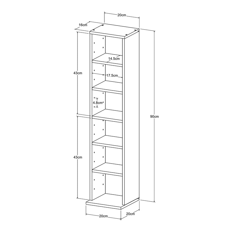 Maatschets CD DVD kast vakkenkast met 6 planken 90x20x20 cm - verschillende kleuren