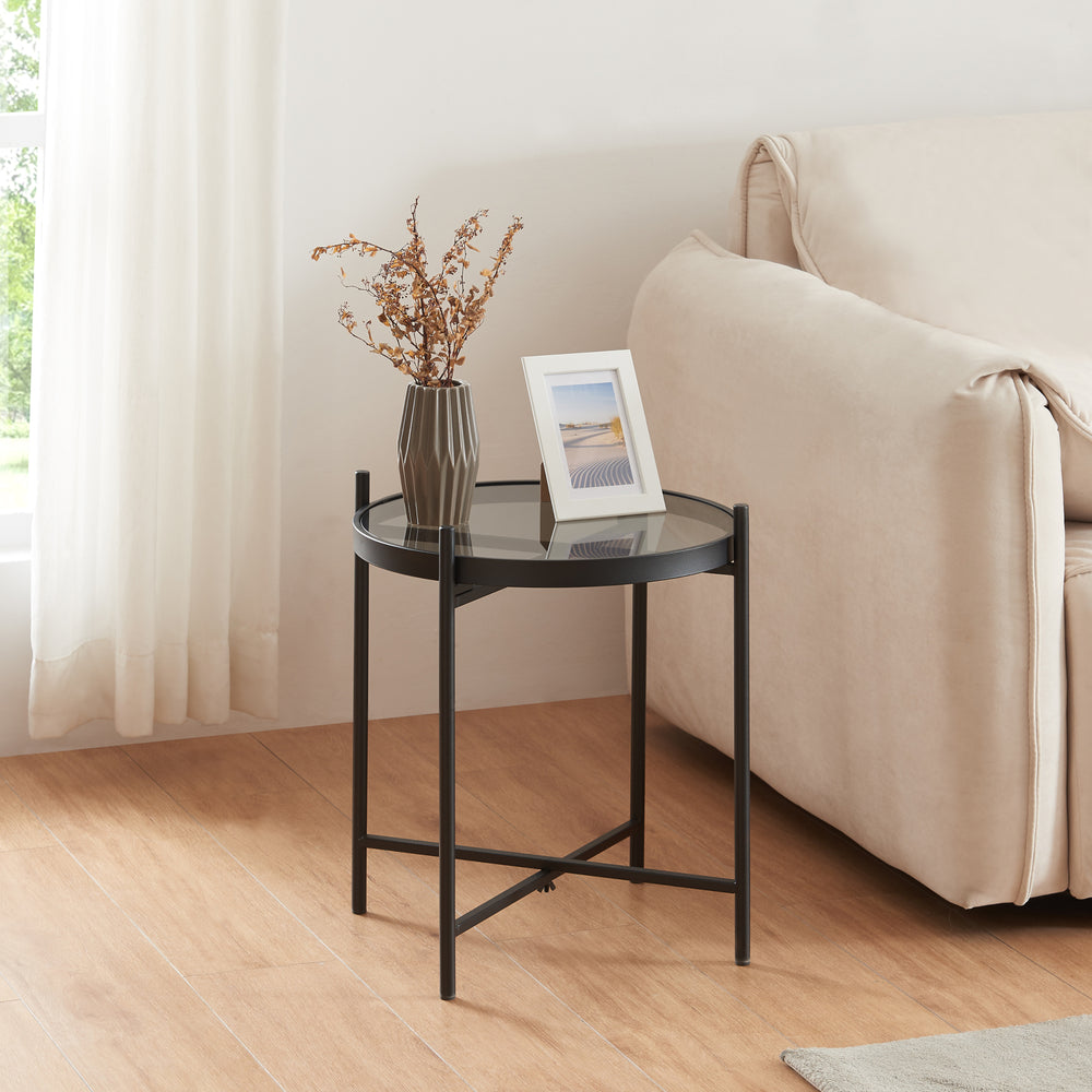 Bijzettafel Lier met glazen blad Zwart [en.casa] - premiumXL