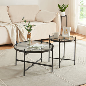Couchtischset Lier 2 - dlg. Glasplaat Zwart [en.casa] - premiumXL