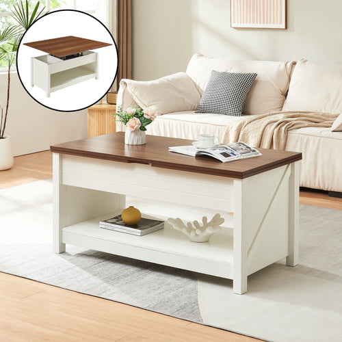 Salontafel Kasama met hefblad en opbergruimte 110x55x54 cm walnootlook/wit [en.casa] - premiumXL