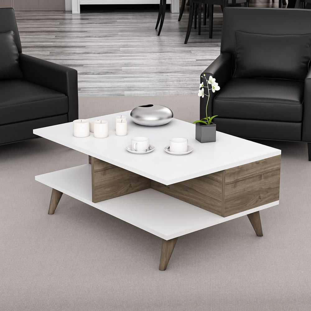 Salontafel Grenaa met onderblad Wit / Walnootlook [en.casa] - premiumXL