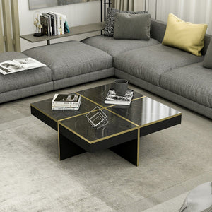 [en.casa] Salontafel Fjerritslev 35x90x90 cm marmer zwart en messing