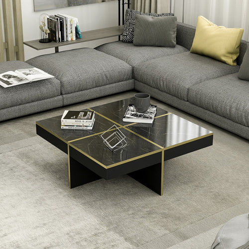 [en.casa] Salontafel Fjerritslev 35x90x90 cm marmer zwart en messing