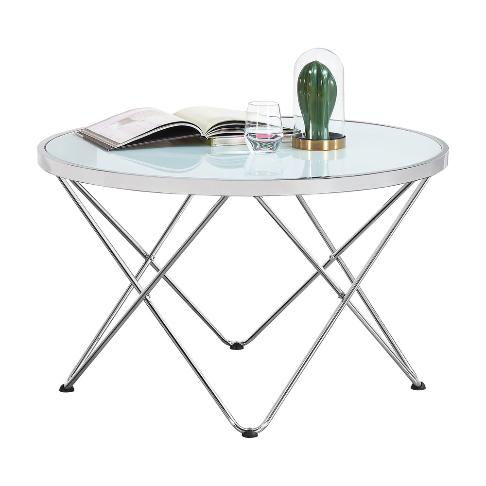Salontafel Nikkeby metalen frame zilver/melkglaslook [en.casa] - premiumXL