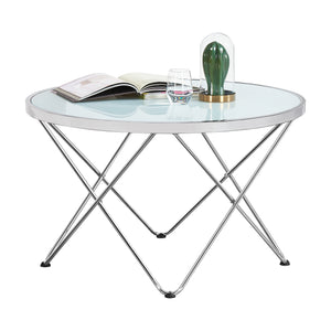 Salontafel Nikkeby metalen frame zilver/melkglaslook [en.casa] - premiumXL