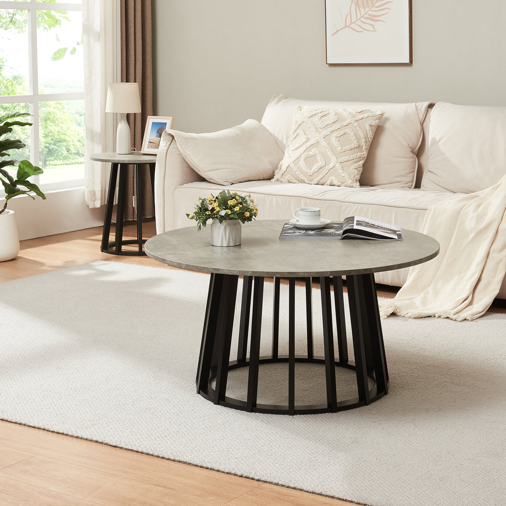 Salontafel Buzzard Ø90x45 cm Zwart/Betonlook [en.casa] - premiumXL