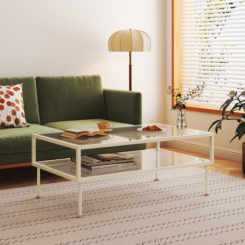 Salontafel Lindau staal met glazen blad 100x50x46 cm crèmewit [en.casa] - premiumXL