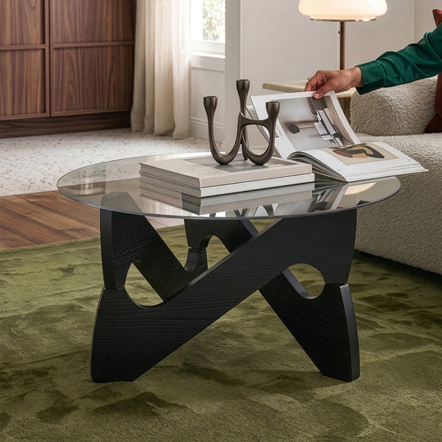Salontafel Reypio Ø70x35 cm Zwart/Grijs [en.casa]
