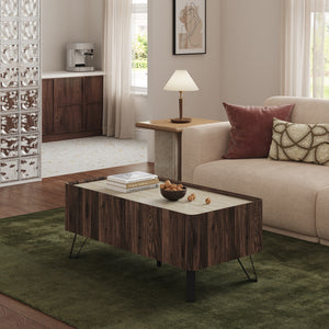 Salontafel Trorlon 100x50x40 cm Notenhoutlook/Travertijn [en.casa]