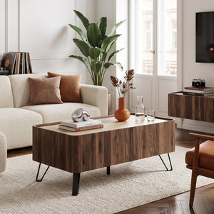 Salontafel Trorlon 100x50x40 cm Notenhoutlook/Travertijn [en.casa]