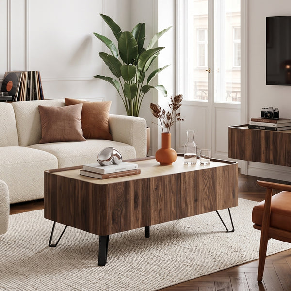 Salontafel Trorlon 100x50x40 cm Notenhoutlook/Travertijn [en.casa]