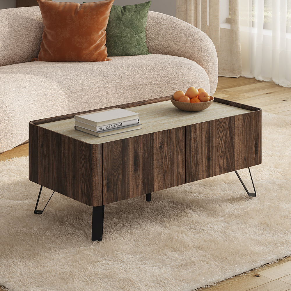 Salontafel Trorlon 100x50x40 cm Notenoptiek/Travertijn [en.casa]