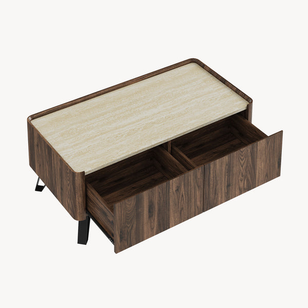 Salontafel Trorlon 100x50x40 cm Notenhoutlook/Travertijn [en.casa]